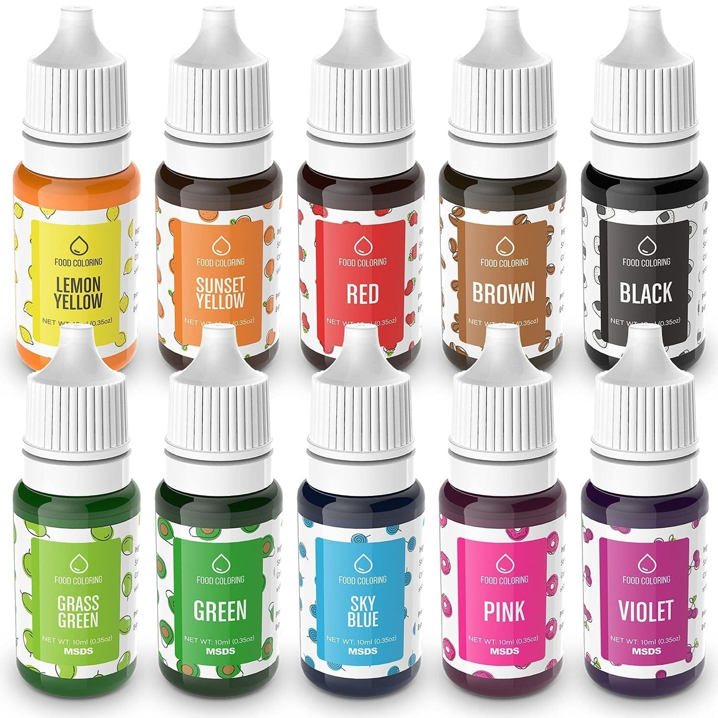 Set mit 10 Lebensmittelfarben, flüssig, 10 x 10 ml Naty Shop Default Title