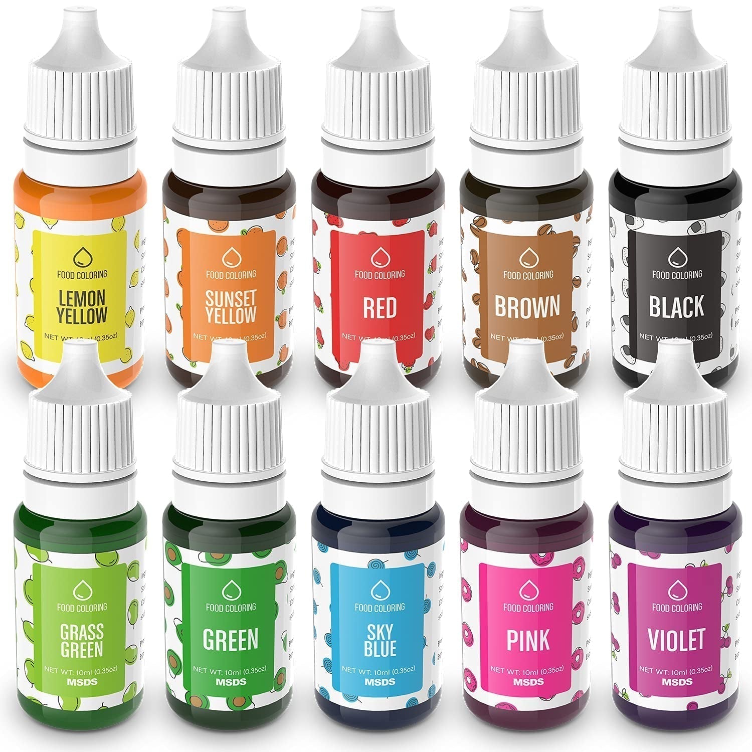 Set mit 10 Lebensmittelfarben, flüssig, 10 x 10 ml Naty Shop Default Title