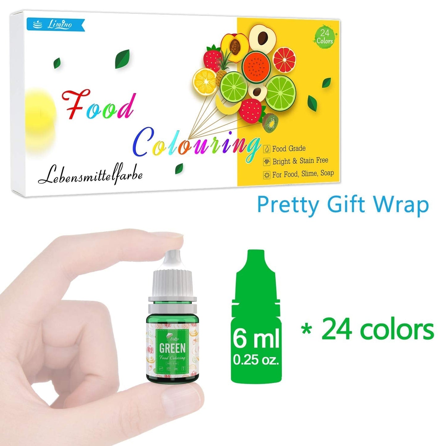Lebensmittelfarbe in 24 Farben – flüssige Lebensmittelfarbe zum Backen von Kuchen, Keksen, Macarons, Dekorieren und Kochen – lebendige Lebensmittelfarbe für Airbrush, Fondant – je 6 ml