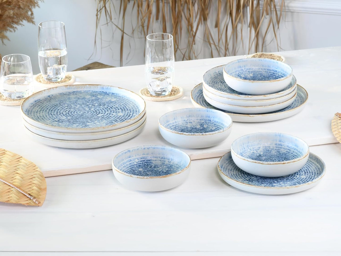 CreaTable, 21652, Uno Mykonos-Serie, 12-teiliges Geschirrset, Porzellanteller-Set, spülmaschinen- und mikrowellengeeignet, hergestellt in Portugal