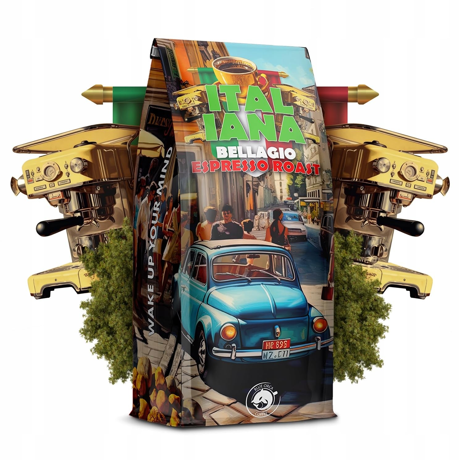 Geröstete Kaffeebohnen Italiana Bellagio 1kg | 80 % Arabica und 20 % Robusta | mit einem Hauch von Nüssen und dunkler Schokolade | frisch geröstet, säurearm | für Kaffeemaschinen | Blauer Orca-Kaffee