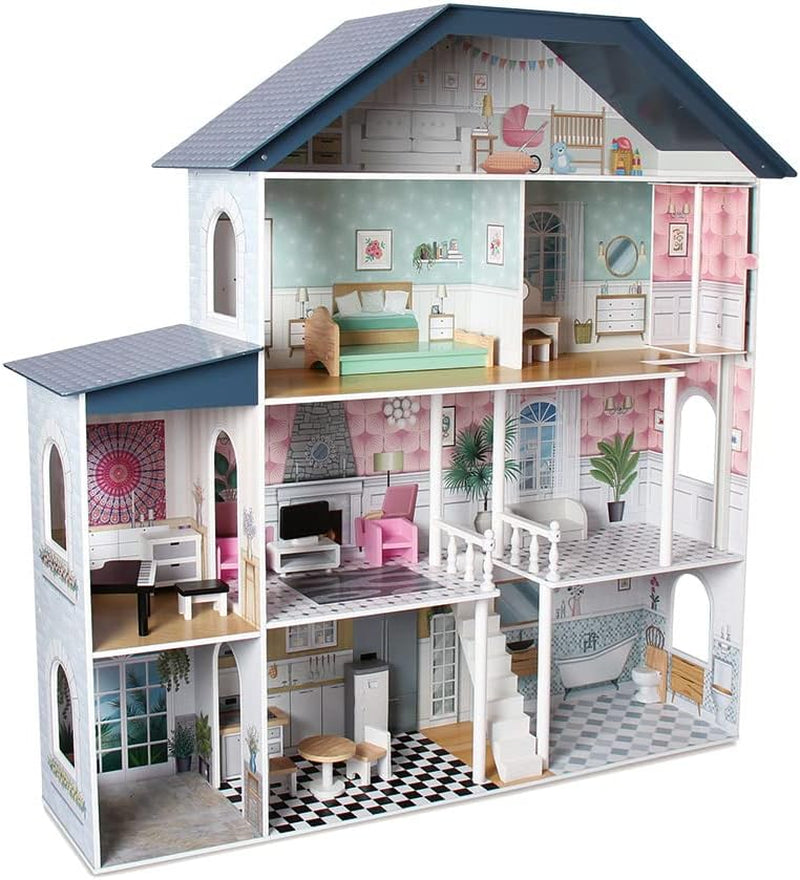 Deqube 913D00016 Puppenhaus aus Holz, 4 Etagen, Premium