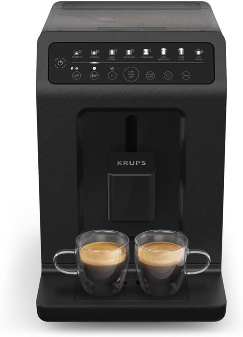 Krups EA897B Evidence ECOdesign automatische Espressomaschine, automatische Espresso- und Cappuccino-Funktion, Quattro Force-Technologie, One-Touch-Milchbecher, 8 Voreinstellungen, Milchsystem, 1450 W
