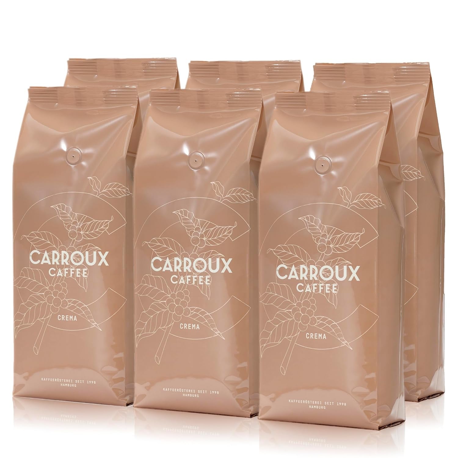 CARROUX Crema ganze Kaffeebohnen (6 x 500g) – Premium-Kaffeebohnen aus Hamburg – Traditionell frisch geröstet