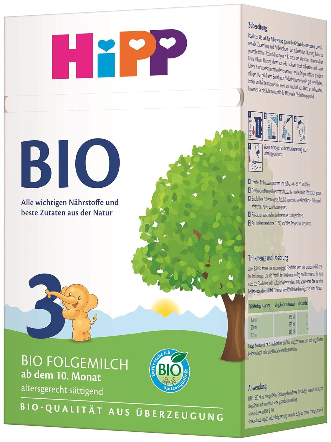 HiPP 3 Bio-Folgemilch (4 x 600g) – nach 10 Monaten, mit Omega-3 (DHA, ALA), Calcium, Vitamin D, in bester Bio-Qualität
