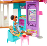 Barbie-Ferienhaus (116 x 77,9 cm), 6-Sitzer-Spielhaus, komplett möbliert mit Zubehör, Möbeln und Aufzug, faltbar und Aufbewahrung, Puppe, Geschenk für Kinder ab 3 Jahren, HCD50