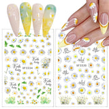 12 Blatt Nagelaufkleber mit 3D-Effekt, UV-härtend, langlebig, Blumen-Nagelaufkleber, gelb-weiße Gänseblümchen-Nagelkunstaufkleber