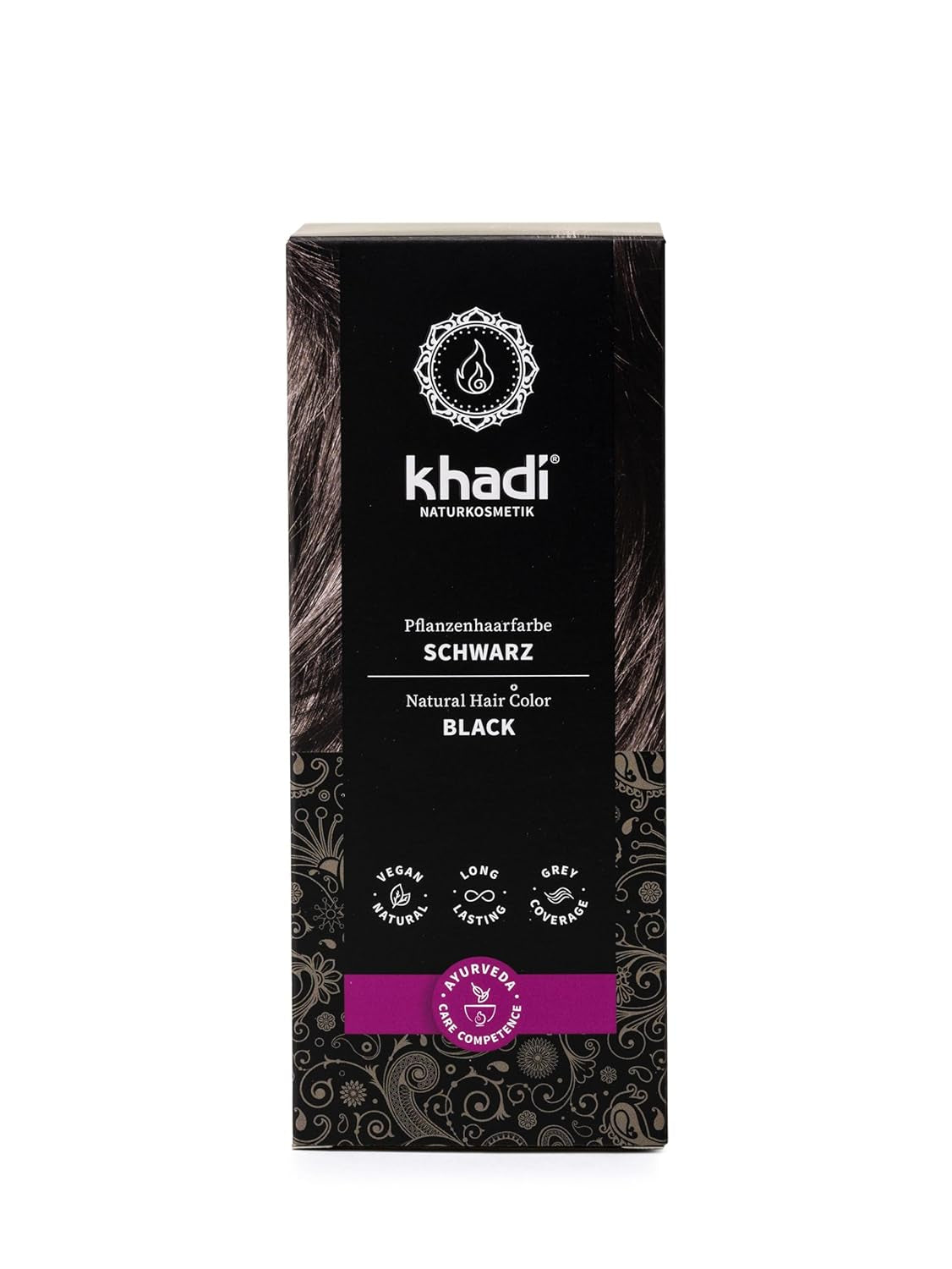 Khadi Kräuter-Haarfärbemittel SCHWARZ – Färben Sie Ihr Haar in einem geheimnisvollen Tiefschwarz ohne Blaustich – 100 % pflanzlich, natürlich und vegan – 100 g Haarfärbemittel Naty Shop Standardtitel