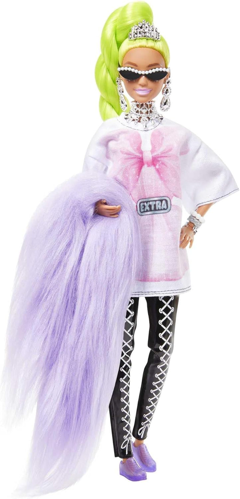 Barbie HDJ44 – Extra Puppe #11 in übergroßem T-Shirt & Leggings mit Haustier Papagei, extra langes neongrünes Haar & Zubehör, Flexible Gelenke, Spielzeug Geschenk für Kinder ab 3 Jahren