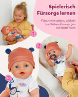 Baby Born Emma Puppe im Dschungel-Stil – 43 cm – 10 Funktionen inklusive Zubehör und Body in Unisex-Farben – Funktioniert ohne Batterien – Geeignet für Kinder ab 3 Jahren