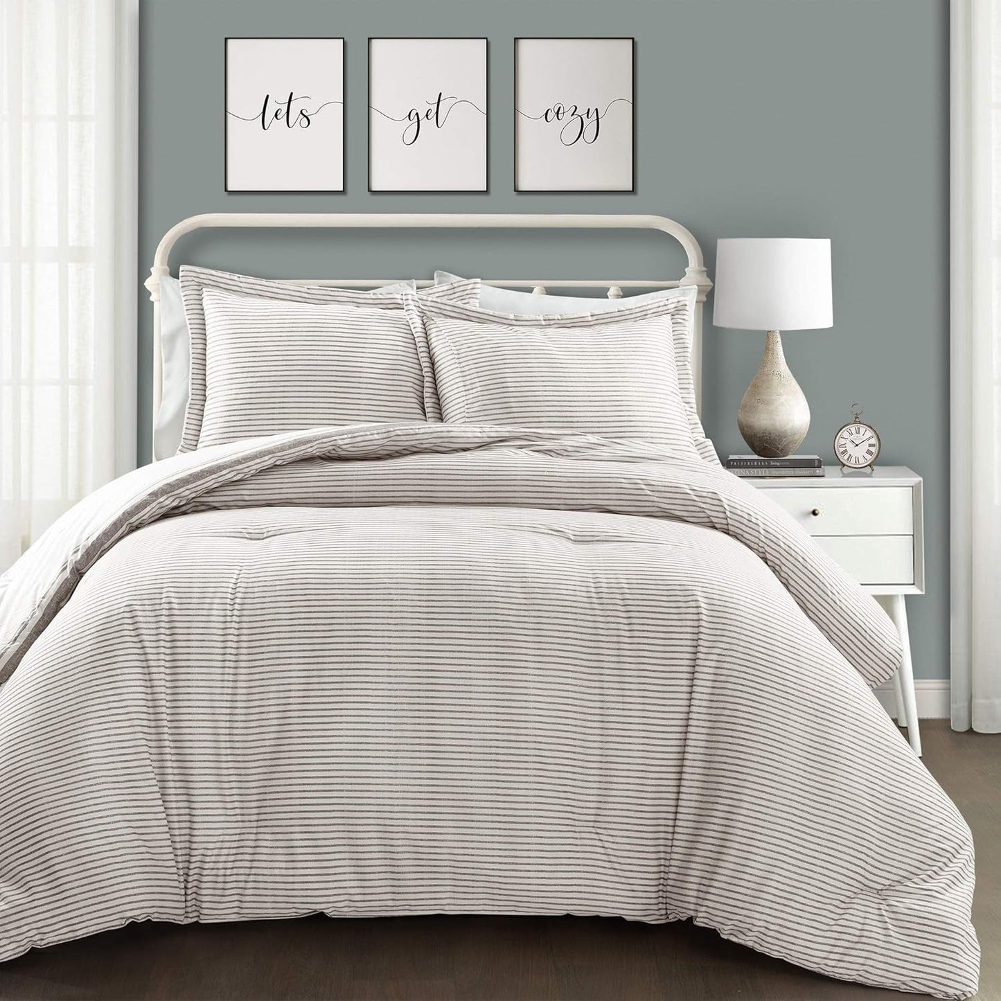 Lush Decor Farmhouse Steppdecke mit Streifen, Full/Queen, grau Bettdecken und Steppdecken Naty Shop