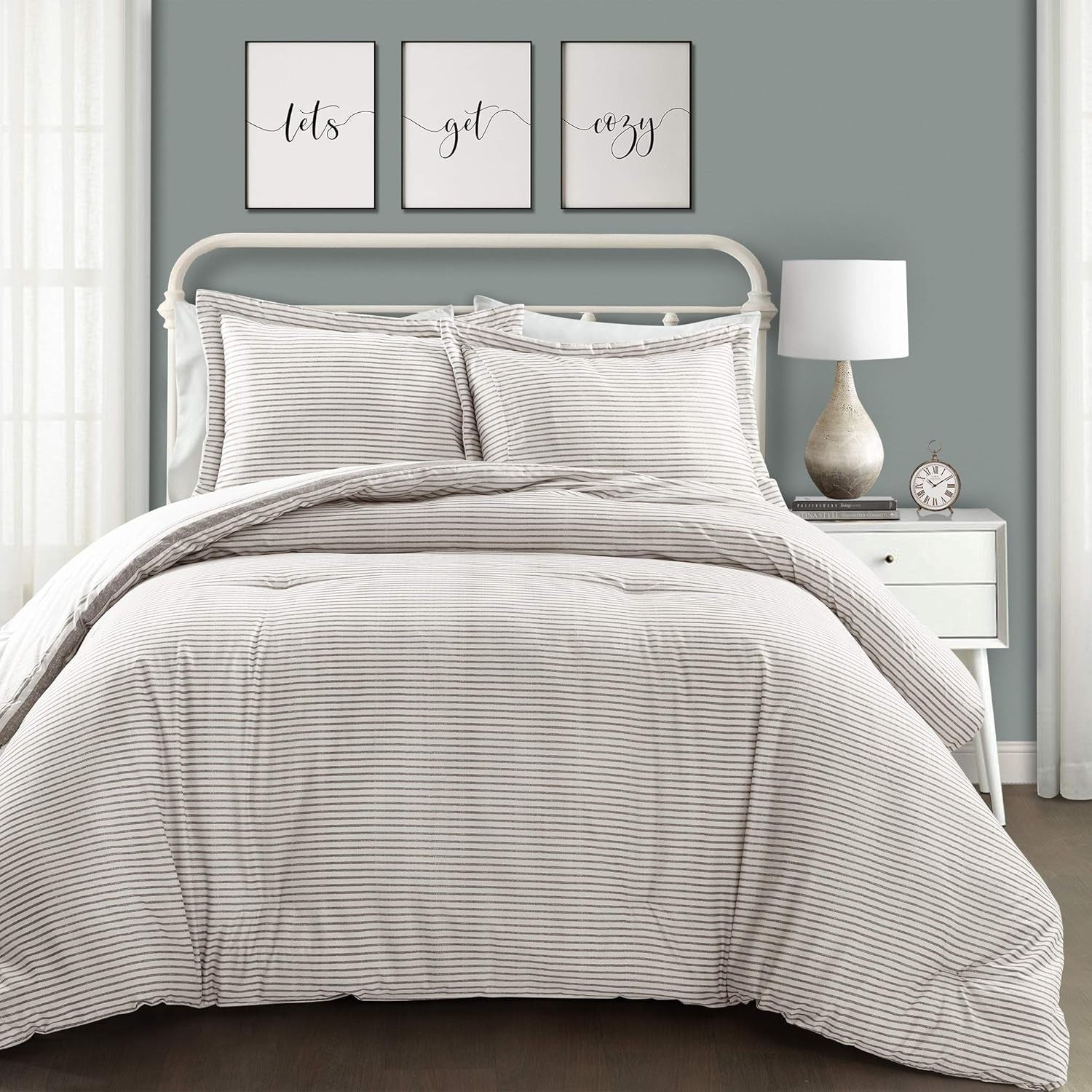 Lush Decor Farmhouse Steppdecke mit Streifen, Full/Queen, grau Bettdecken und Steppdecken Naty Shop