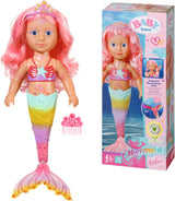 BABY Born Little Sister Mermaid 46 cm wasserdichte Meerjungfrauenpuppe mit langen Haaren und beweglicher Glitzerflosse, inkl. Tiara und Kamm, 833681 Zapf Creation Puppen Naty Shop Single