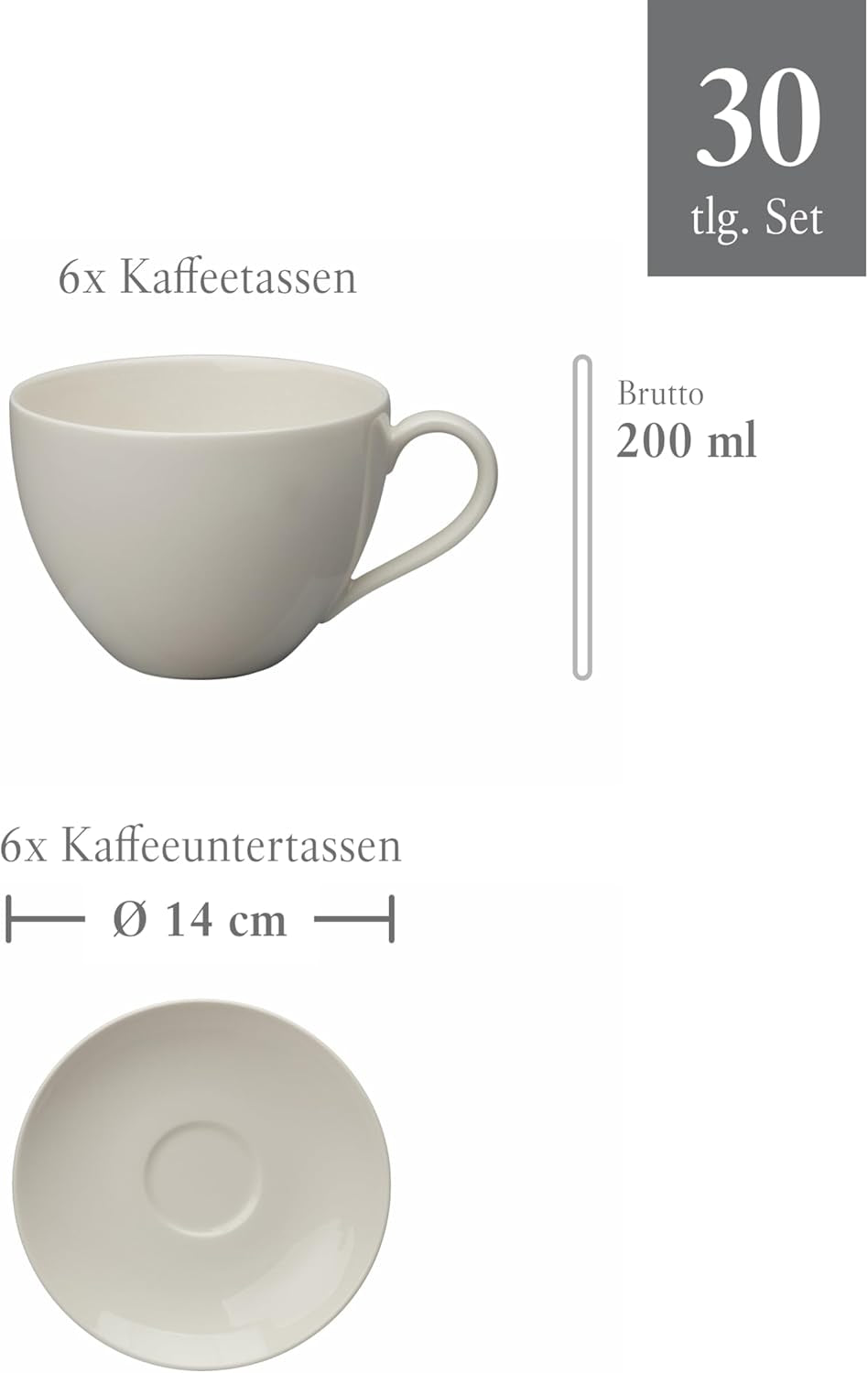 vivo - Villeroy & Boch Group - Basic White 30-teiliges Geschirrset, spülmaschinen- und mikrowellengeeignet, weißes Geschirrset, Kaffeeset, Keramik, Teller, Tassen, Premium-Porzellan
