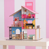 Olivia's Little World 360-Puppenhaus aus Holz für Kinder, 3,5-Zoll-Puppen und 12 Zubehörteile, mehrfarbig TD-13260C