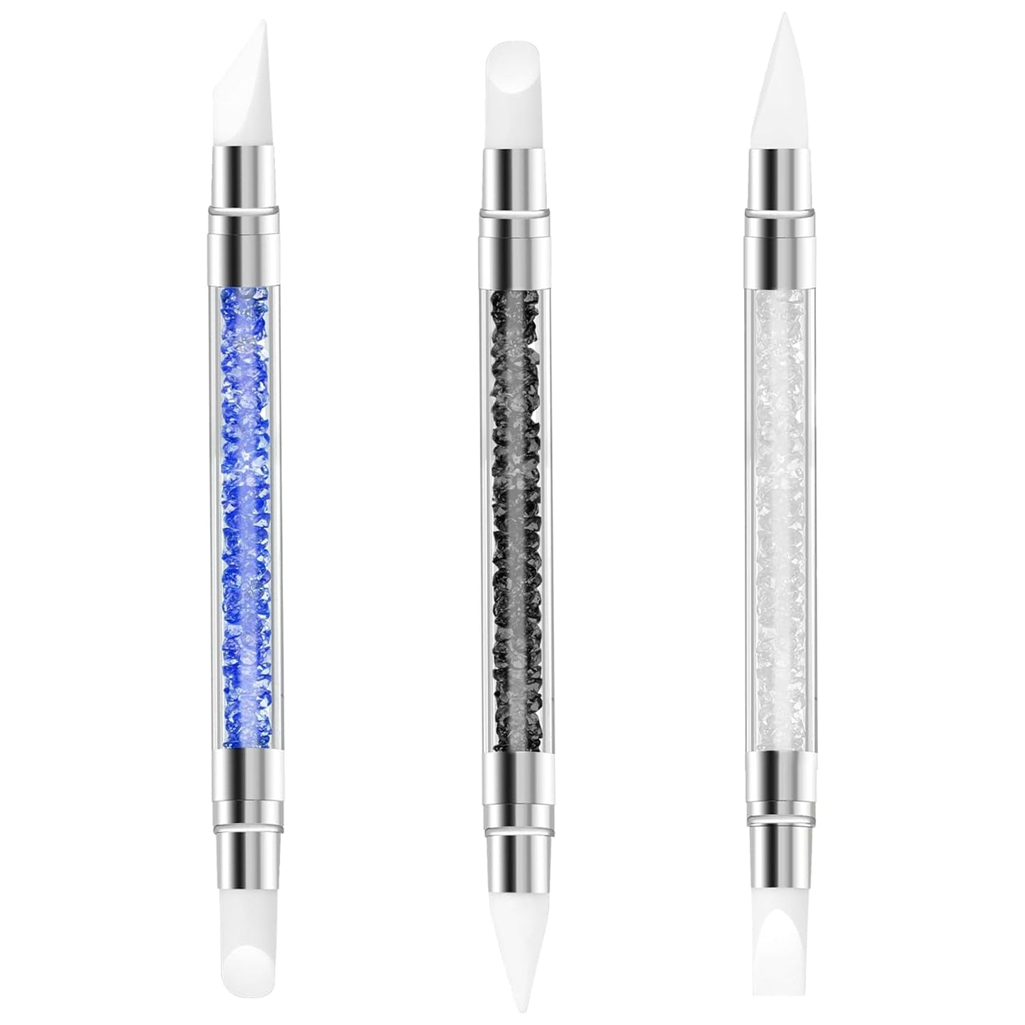 3 Stück Nagel Pinsel Silikon, Nagelkunst Skulptur Stift, Doppel Köpfe DIY Maniküre Werkzeug, Strassstein Picker, Gel Schnitzen Pinsel Für Design, Shaping Zeichnung Carving Nagelfolie