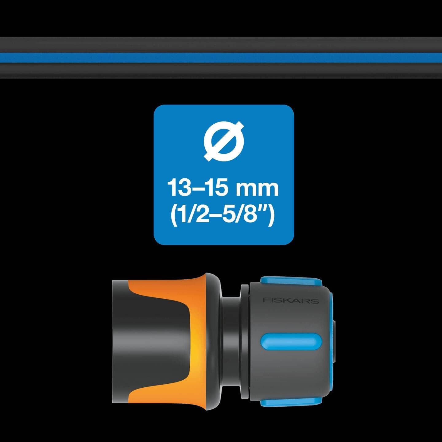 Fiskars S Gartenschlauch, Solid, Wasserschlauch für manuelle Bewässerung, 13 mm (1/2"), Länge: 15 m, Universalanschluss, UV-Schutz, Frostschutz, verdrehsicher, Blau, 1076049