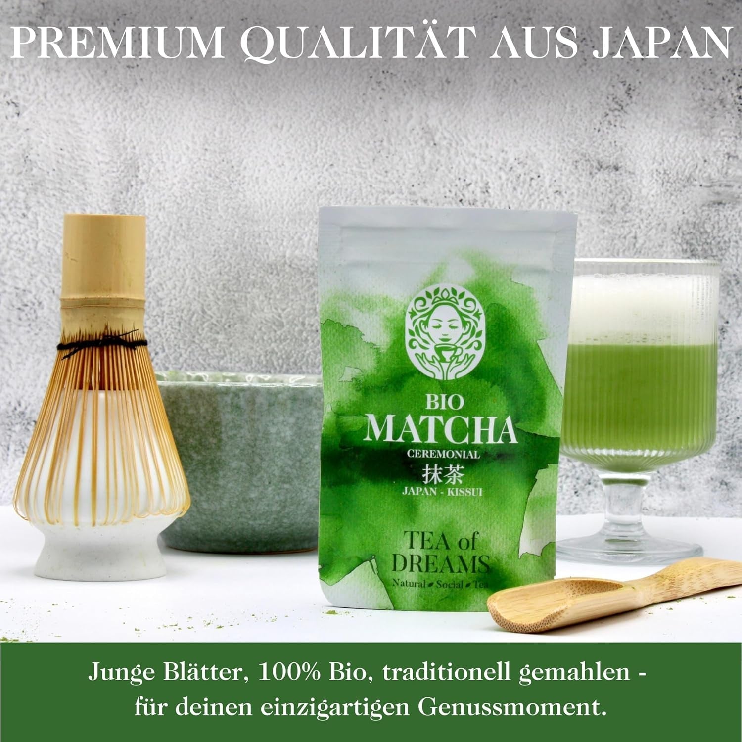 Bio-Matcha-Pulver für Tee und Matcha Latte – Premium-Zeremonienqualität aus Japan – Original Kissui-Grüntee – 30 g