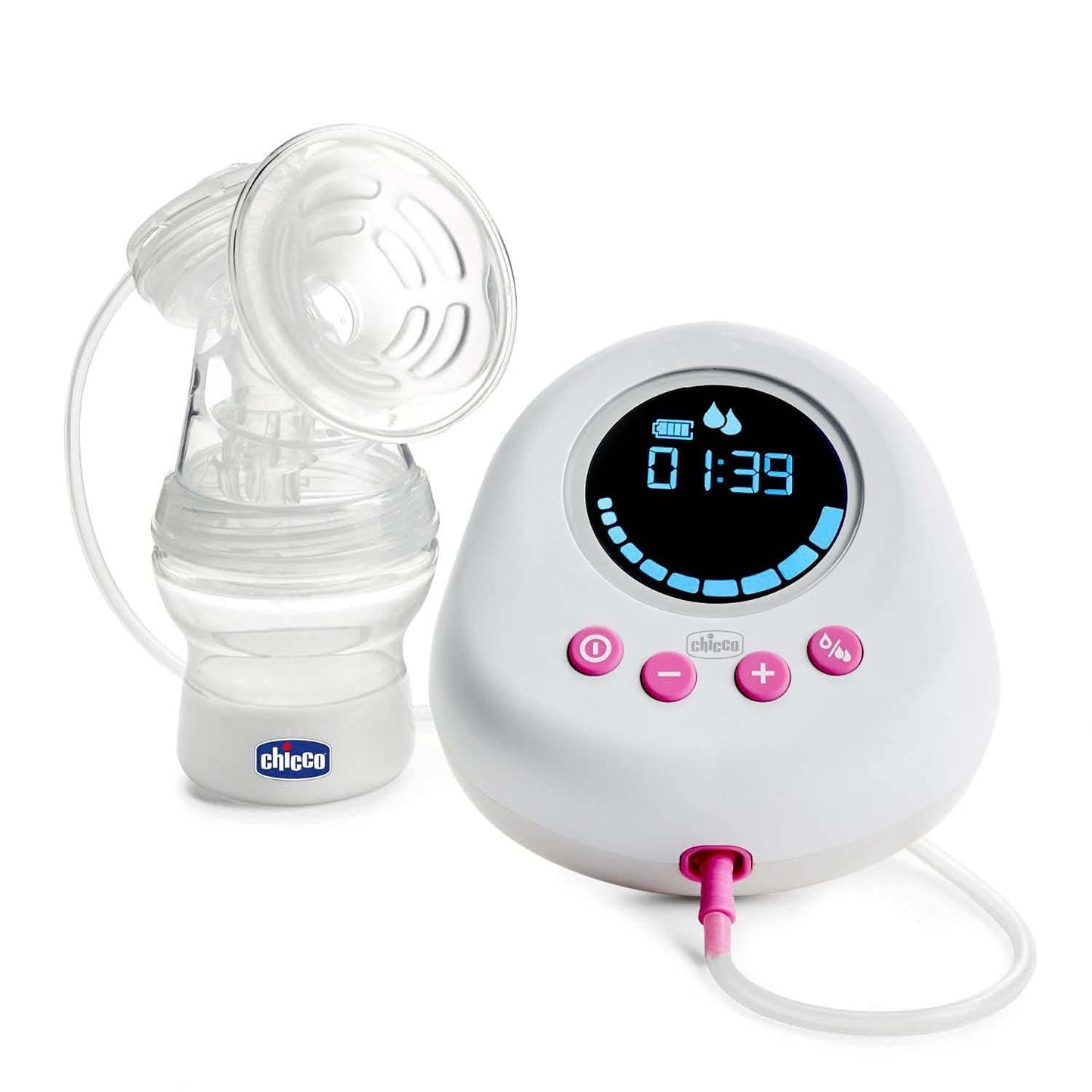 Elektrische Milchpumpe von Chicco mit Stimulations- und Extraktionsphasen, 10 Intensitätsstufen, bequem und schnell, ergonomische Form, mit geneigtem Sauger und dichtem Verschluss, weiß, 150 ml Zubehör Essen und Stillen Bebe Naty Shop