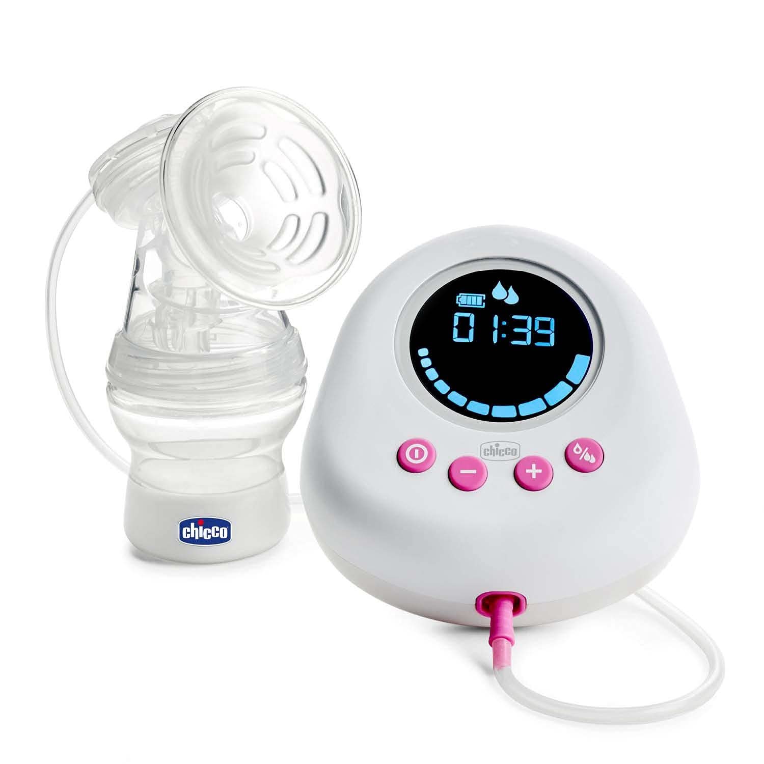 Elektrische Milchpumpe von Chicco mit Stimulations- und Extraktionsphasen, 10 Intensitätsstufen, bequem und schnell, ergonomische Form, mit geneigtem Sauger und dichtem Verschluss, weiß, 150 ml Zubehör Essen und Stillen Bebe Naty Shop