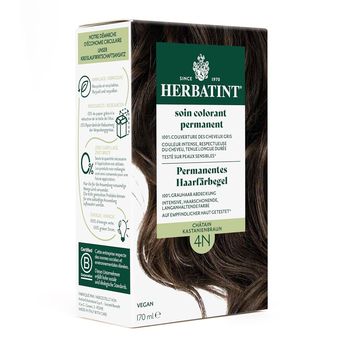 Permanentes Haarfärbegel 6N Dunkelblond – 170 ml I Ammoniakfrei, 100 % Abdeckung von grauem Haar I Getestet auf empfindlicher Haut, mit 8 Pflanzenextrakten Haarfärbemittel Naty Shop 4N Kastanienbraun