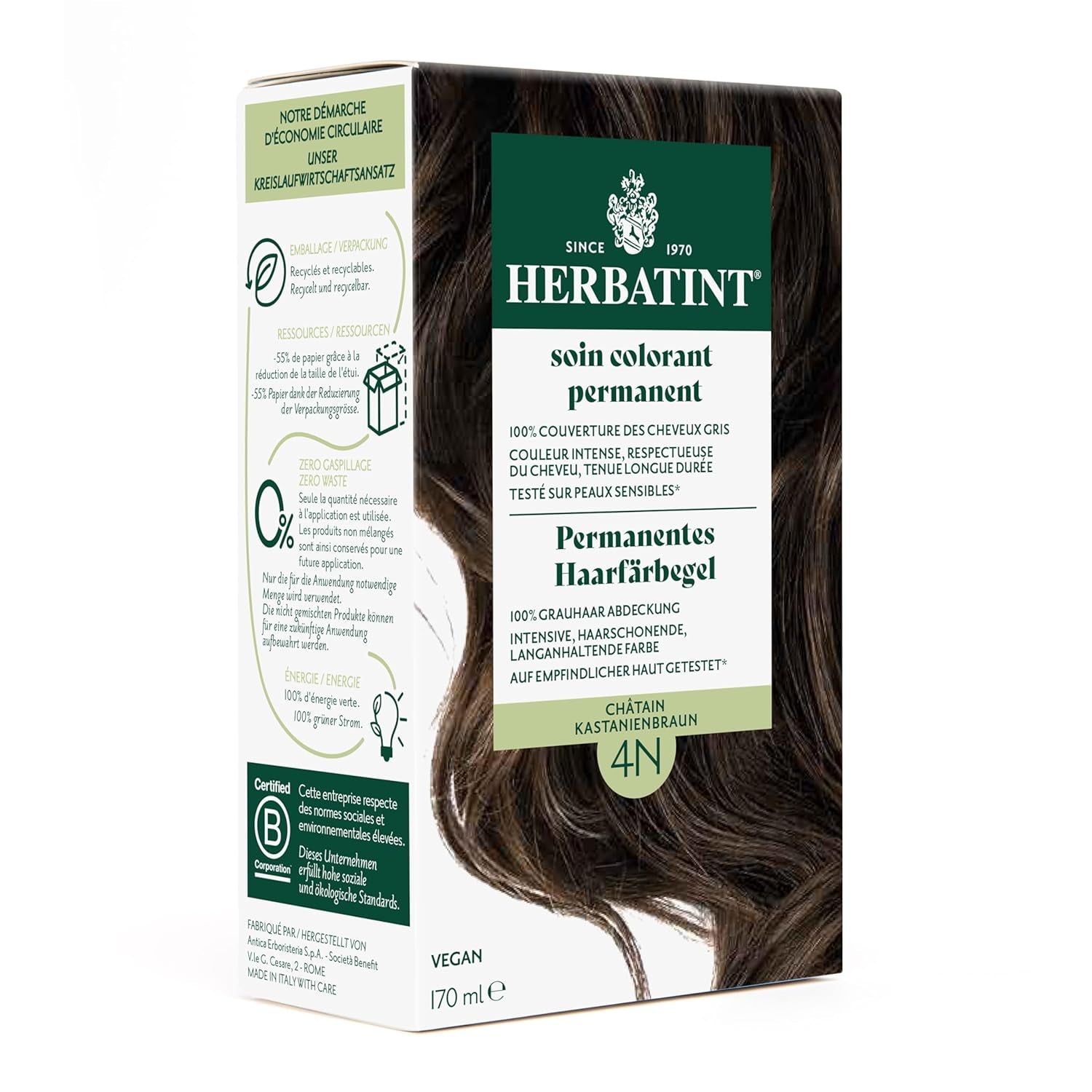 Permanentes Haarfärbegel 6N Dunkelblond – 170 ml I Ammoniakfrei, 100 % Abdeckung von grauem Haar I Getestet auf empfindlicher Haut, mit 8 Pflanzenextrakten Haarfärbemittel Naty Shop 4N Kastanienbraun
