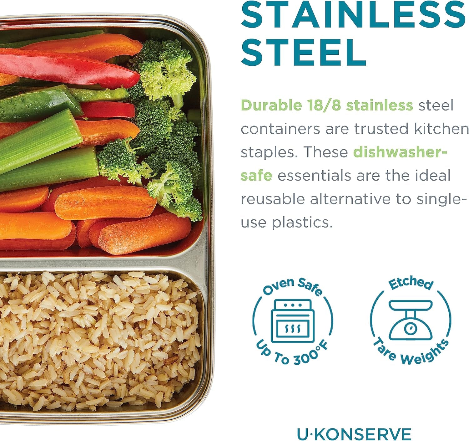 U Konserve – Geteilter, rechteckiger Lebensmittelbehälter aus Edelstahl mit Silikondeckel – Inselblaugrün – 28 oz/825 ml Lebensmittelaufbewahrungsboxen Naty Shop