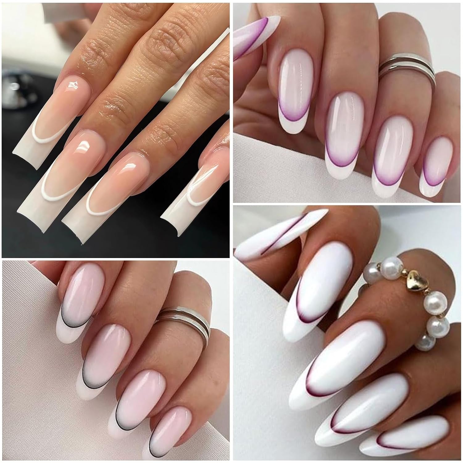 12 Stück French Tip Nagelsticker Selbstklebend Bunte French Nails Schablone Nagelaufkleber Nail Art Sticker Nageldesign DIY Nägel Zubehör(12 Farben)