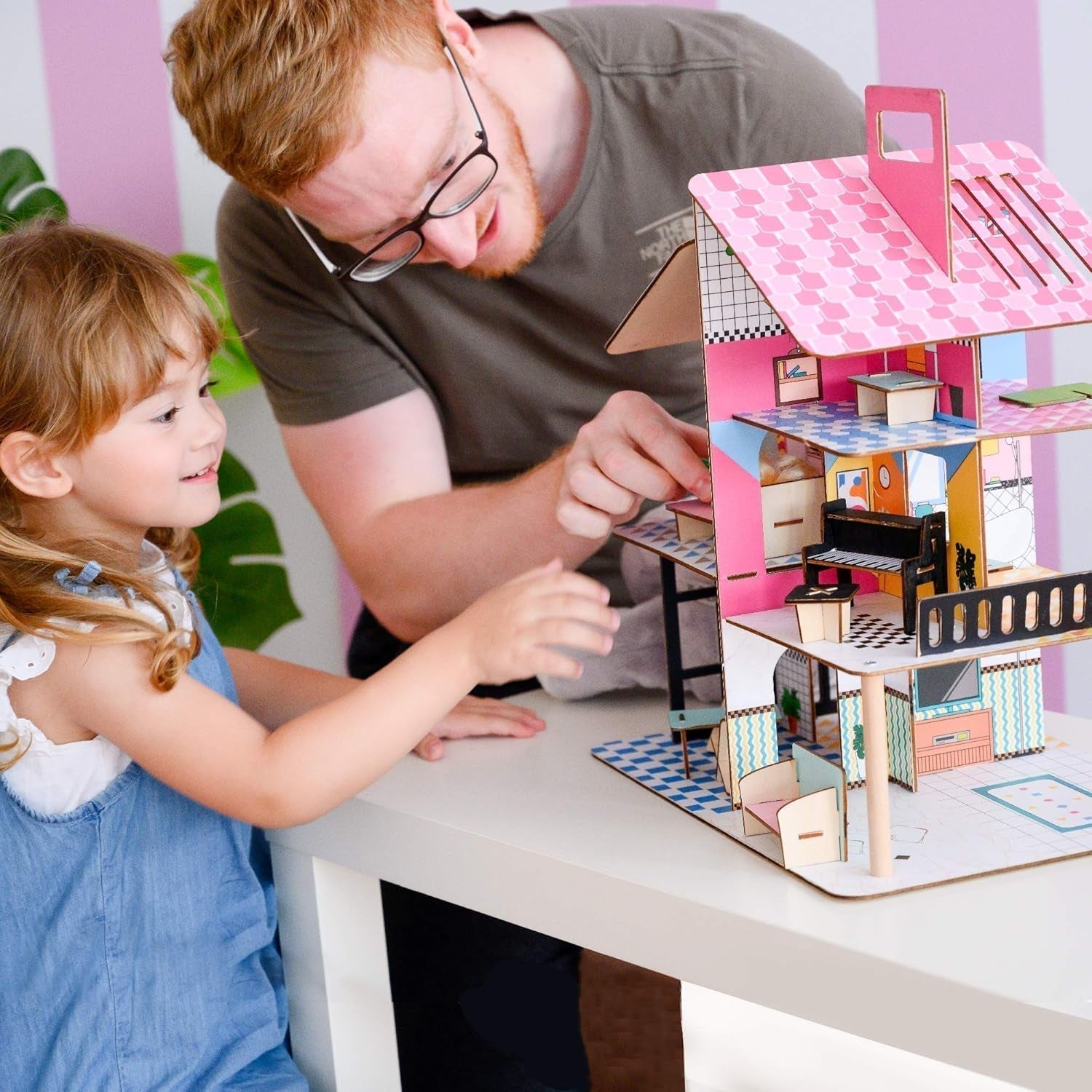 Olivia'S Little World 360 Puppenhaus aus Holz für Kinder, 8,9 cm große Puppen und 12 Zubehörteile, mehrfarbig, TD-13260C, Puppenhäuser, Naty Shop