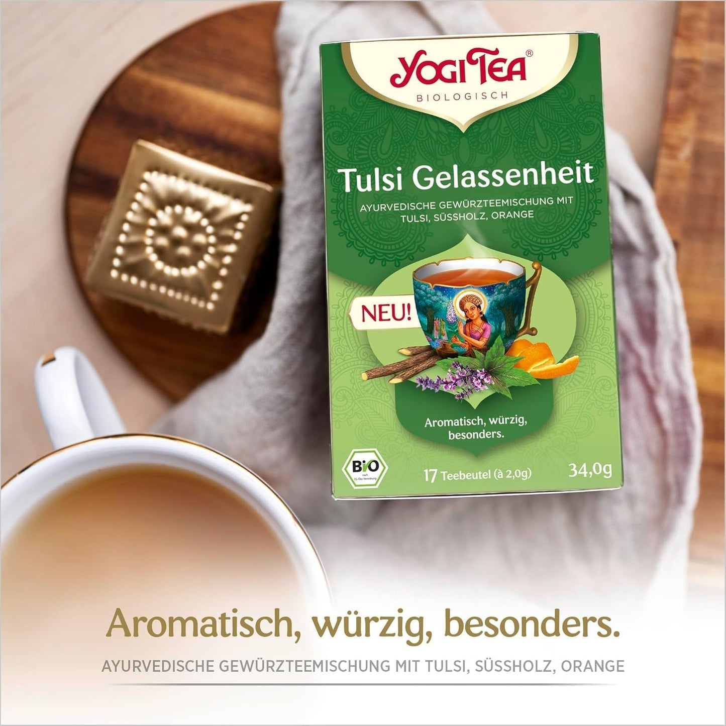 Yogi Tea – Tulsi Serenity Bio-Ayurvedischer Kräutertee, koffeinfreie Tulsi-Mischung aus der Natur, „Heiliges“ Basilikum, Lakritze und Orange, Yogi-Tee, 3er-Pack, 3 x 17 Teebeutel (51 Teebeutel)