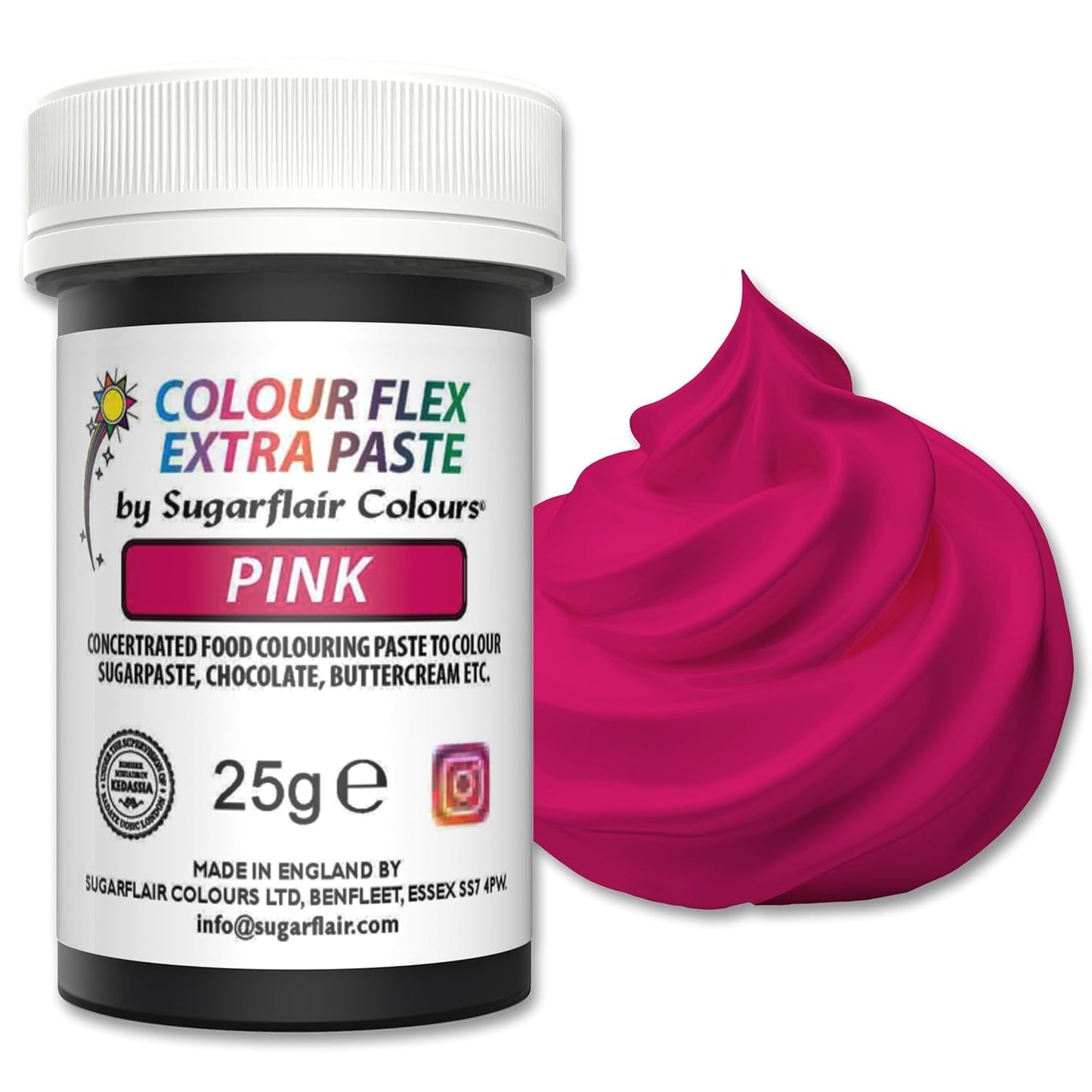 Lebensmittelfarbpaste Sugarflair Colourflex Extra Pink Paste – Essbare Lebensmittelfarbe für Buttercreme, Schokolade, Zuckerpaste, Glasur, Fondant, Kuchenmischungen, Teig und mehr – 25 g