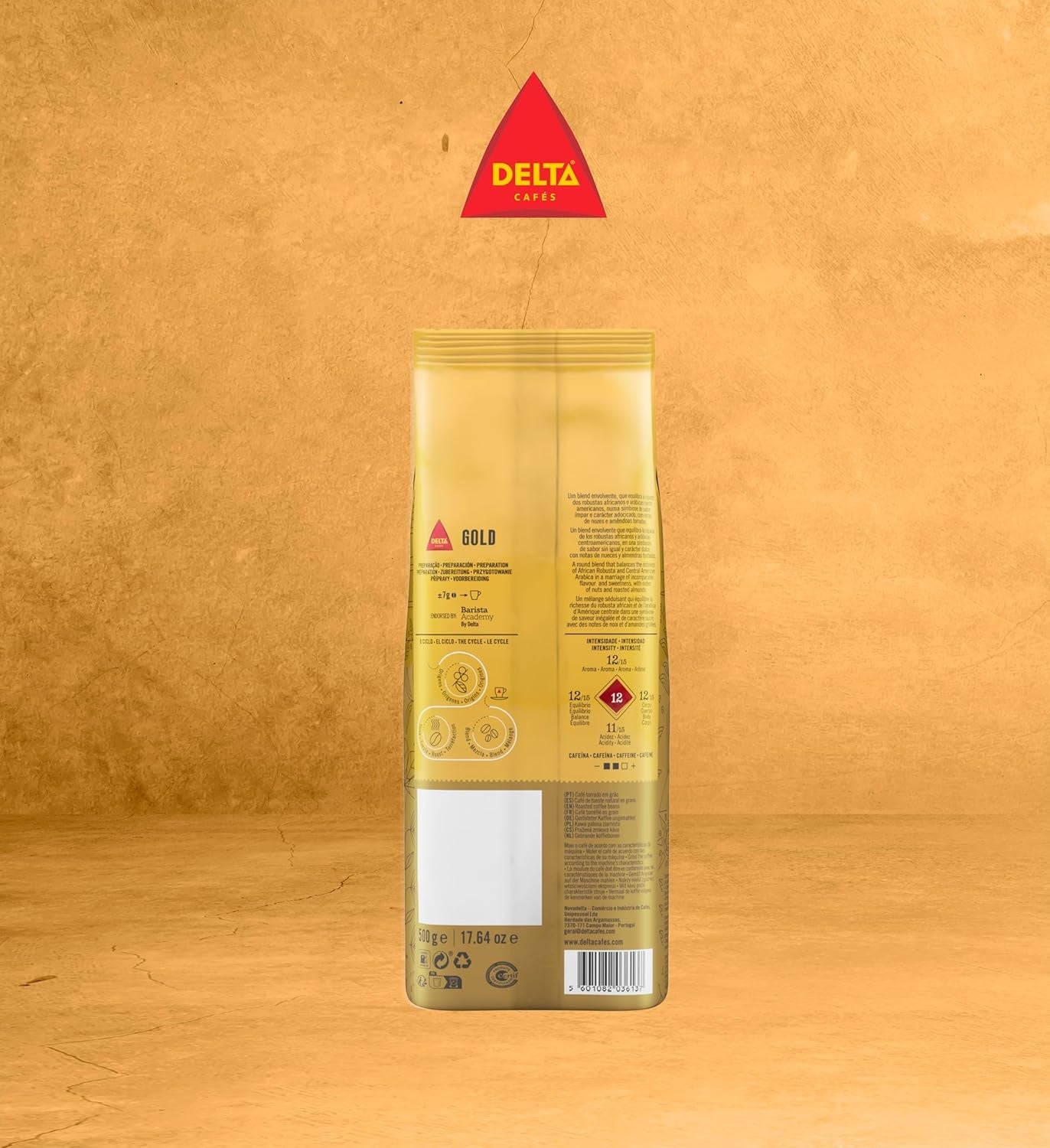 Menge Delta-Kaffeebohnen, Goldverpackung, 500 g