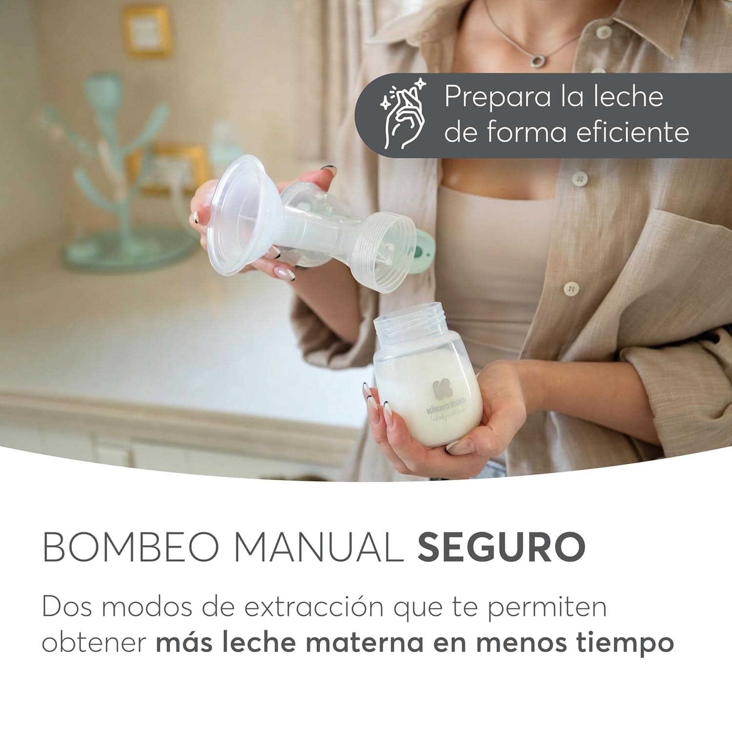 Kikkaboo ELSIE Milchpumpe, manuell mit 2 Modi, einstellbare Saugkraft, weicher Silikonbecher Zubehör Essen und Stillen Bebe Naty Shop