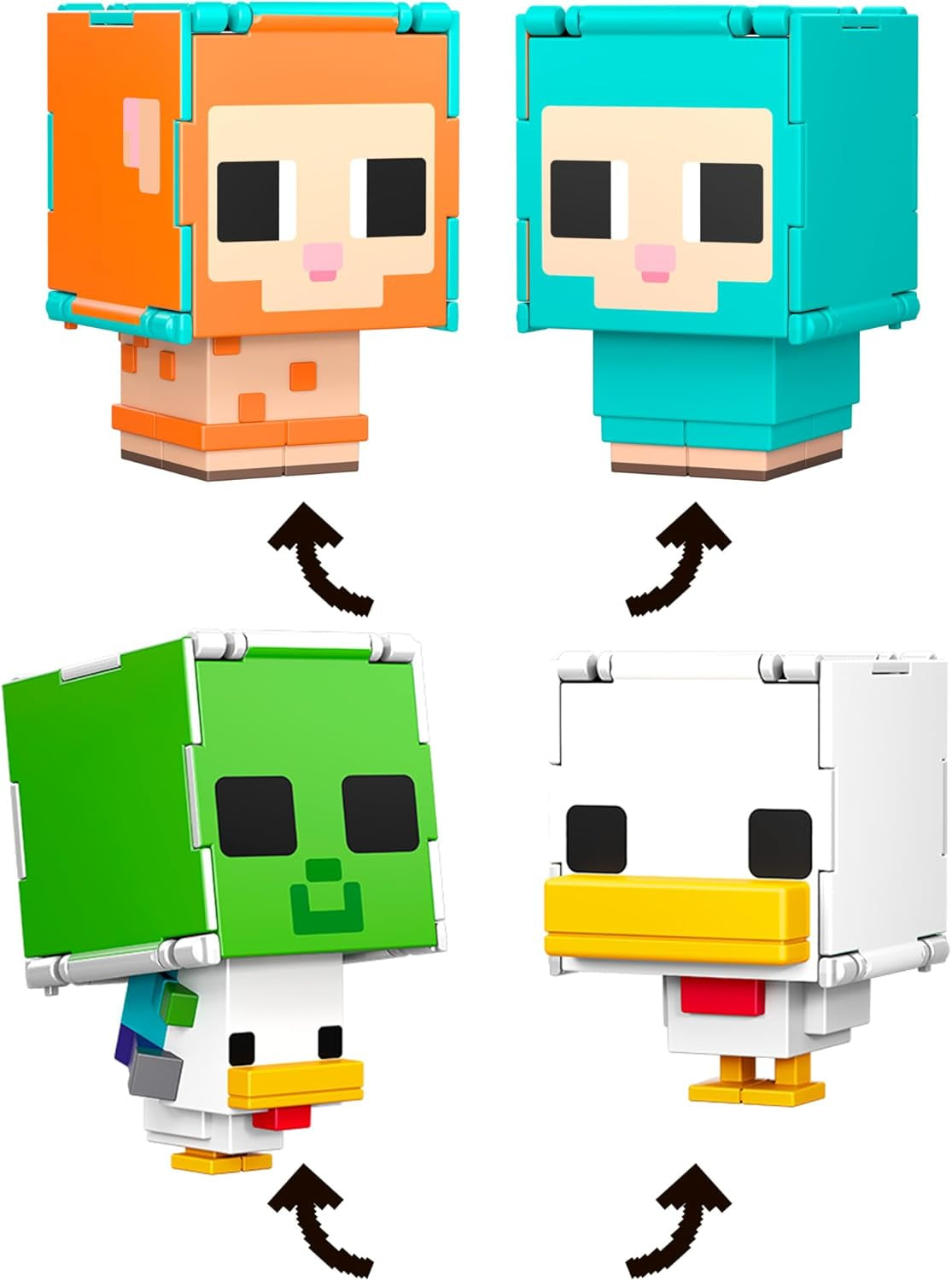 Mattel Minecraft Flippin' Figs Schaf und Huhn 2er-Pack mit 2-in-1-Spielfiguren, großen Köpfen und Pixel-Design HXK17 Actionfiguren Naty Shop