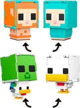 Mattel Minecraft Flippin' Figs Schaf und Huhn 2er-Pack mit 2-in-1-Spielfiguren, großen Köpfen und Pixel-Design HXK17 Actionfiguren Naty Shop