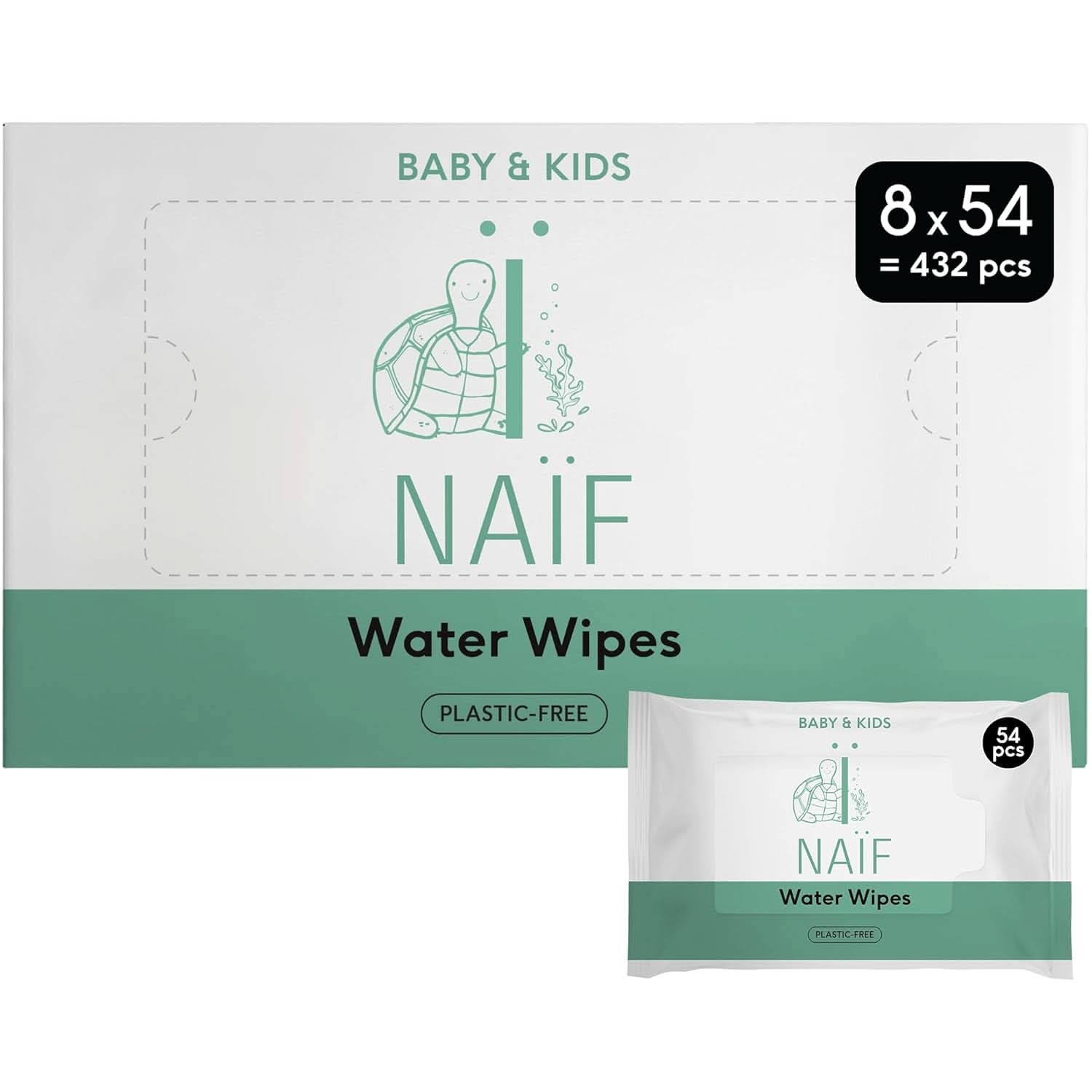 Naïf Plastikfreie Feuchttücher 432 Stück (8Er X 54 Feuchttücher) - Pflege Für Babypo, Körper Und Gesicht - 99% Aus Wasser - 0% Parfüm Und Alkohol - Nachhaltige Feuchttücherbox Eukalyptus Sensitiv Naty Shop 54 Stück (8Er Pack) Wasser
