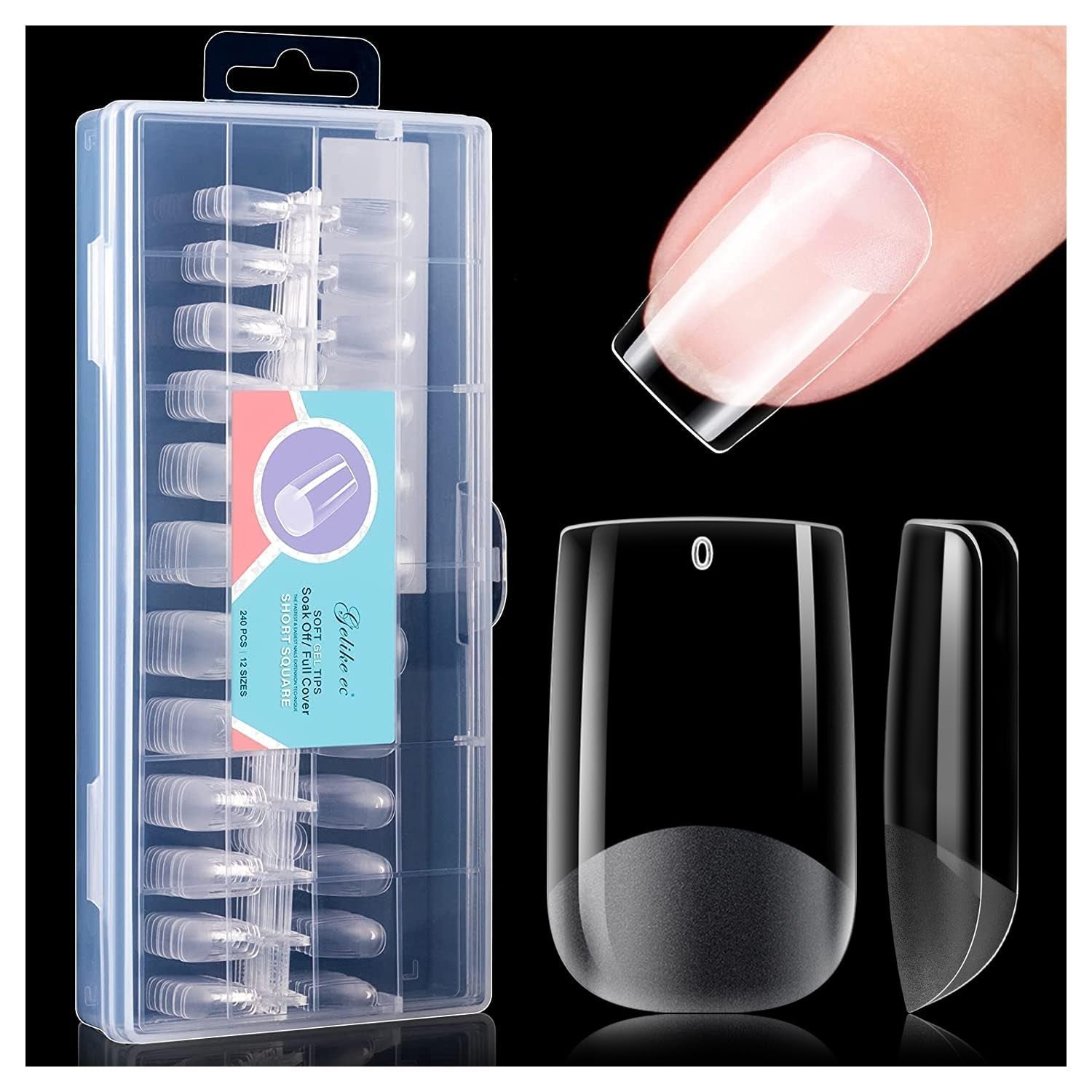 Gelike Ec Short Almond Nails – Weiche Nägel mit vollständiger Abdeckung, vorpolierte künstliche Nägel für Nagelverlängerungen, Nagelstudio zu Hause, DIY-Salon, 120 Stück, 12 Größen