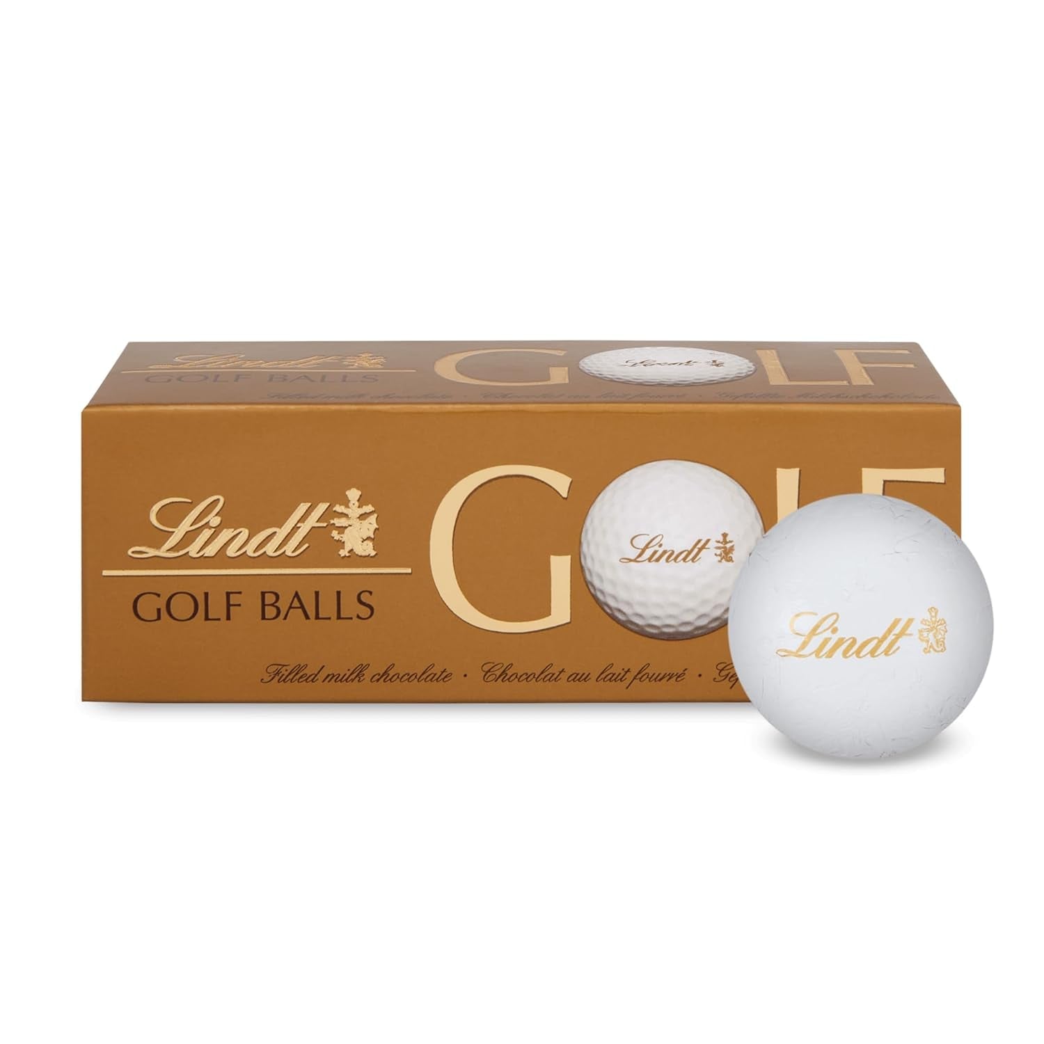 Lindt Schokolade - Golfbälle | 110 G| Drei Golfbälle Aus Lindt Vollmilch-Schokolade Mit Nougatcremefüllung Und Waffelstückchen | Pralinengeschenk | Geschenk für Golfer | Schokoladengeschenk Naty Shop