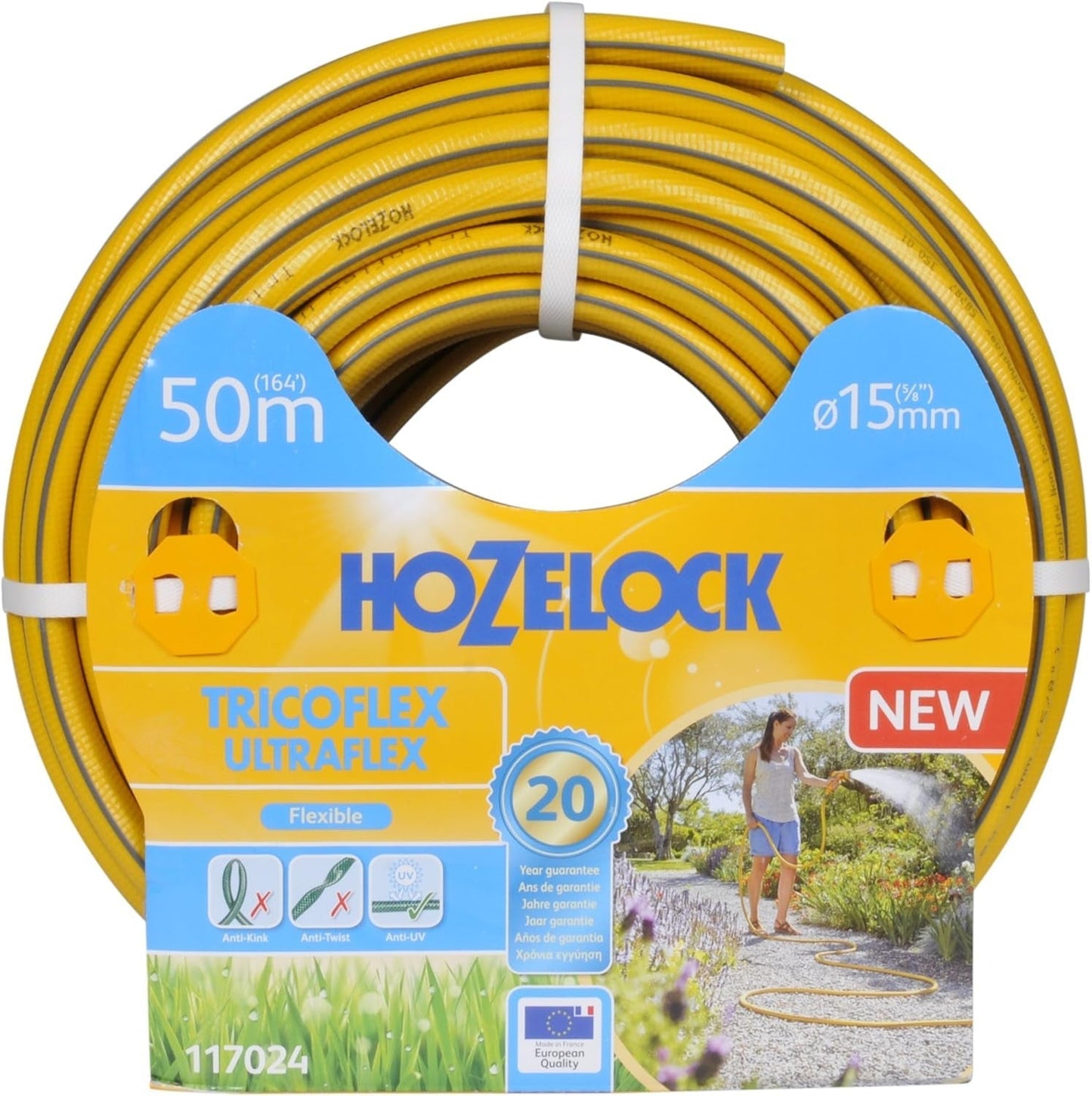 HOZELOCK - Tricoflex Ultraflex Schlauch Ø 12,5 mm (1/2") 20 M: Flexibler Gartenschlauch, wetterfest, verdreh- und biegefest, aus 40 % recyceltem PVC [117002], gelb
