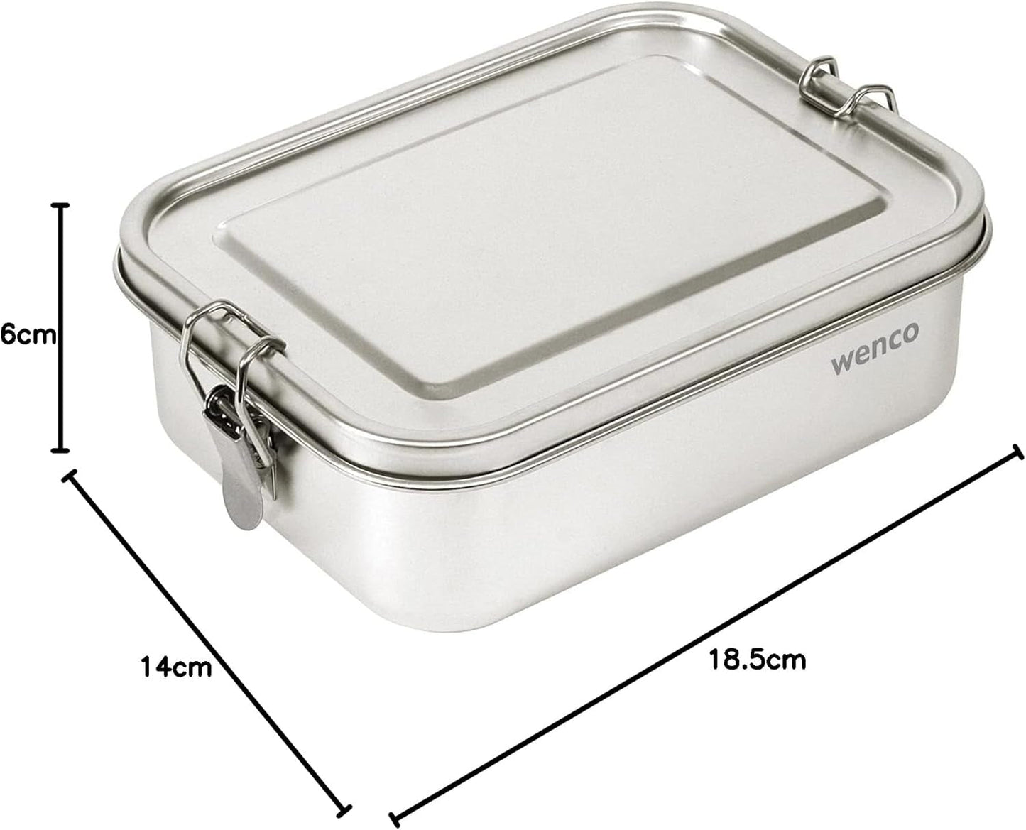 Wenco Edelstahl-Lunchbox, 2 Fächer, großes Fassungsvermögen, 850 ml, Lunchbox, wasserdicht, spülmaschinenfest, inklusive Ersatz-Silikonring, 18,5 x 14 x 5,5 cm, silberfarben (2 Stück), Frischhalteboxen, Naty Shop