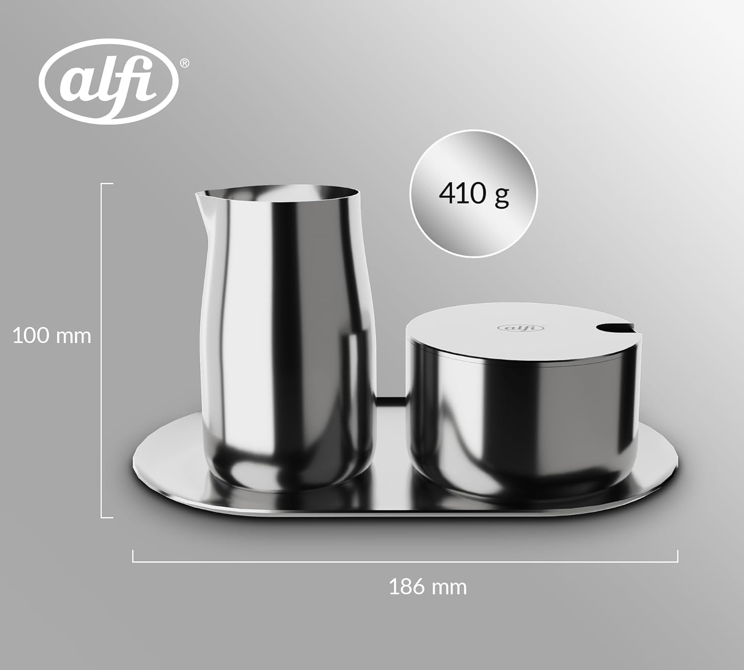 Milch- und Zuckerset alfi hochwertiges Milch- und Zuckerset aus poliertem Edelstahl, elegantes Design, spülmaschinenfest, langlebig