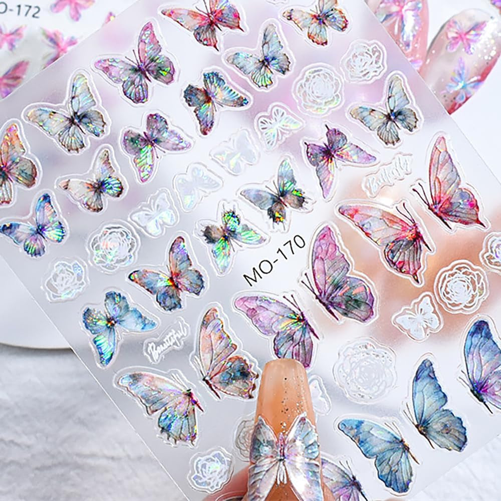 5D geprägte Schmetterlings-Nagelaufkleber, selbstklebende Schmetterlinge, Nageldekorationsaufkleber, Aurora-Schmetterling, Nagelkunstaufkleber, Nagelzubehör, Design, Schmetterlingsnagelaufkleber, Nagelkunstaufkleber