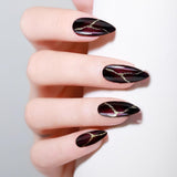 24 Stück rote und schwarze künstliche Nägel zum Aufkleben, künstliche Nägel, zum Aufkleben, mandelförmige Nagelspitzen, vollständige Abdeckung, künstliche Nägel, zum Aufdrücken von Nägeln, Set, rote und schwarze künstliche Nägel