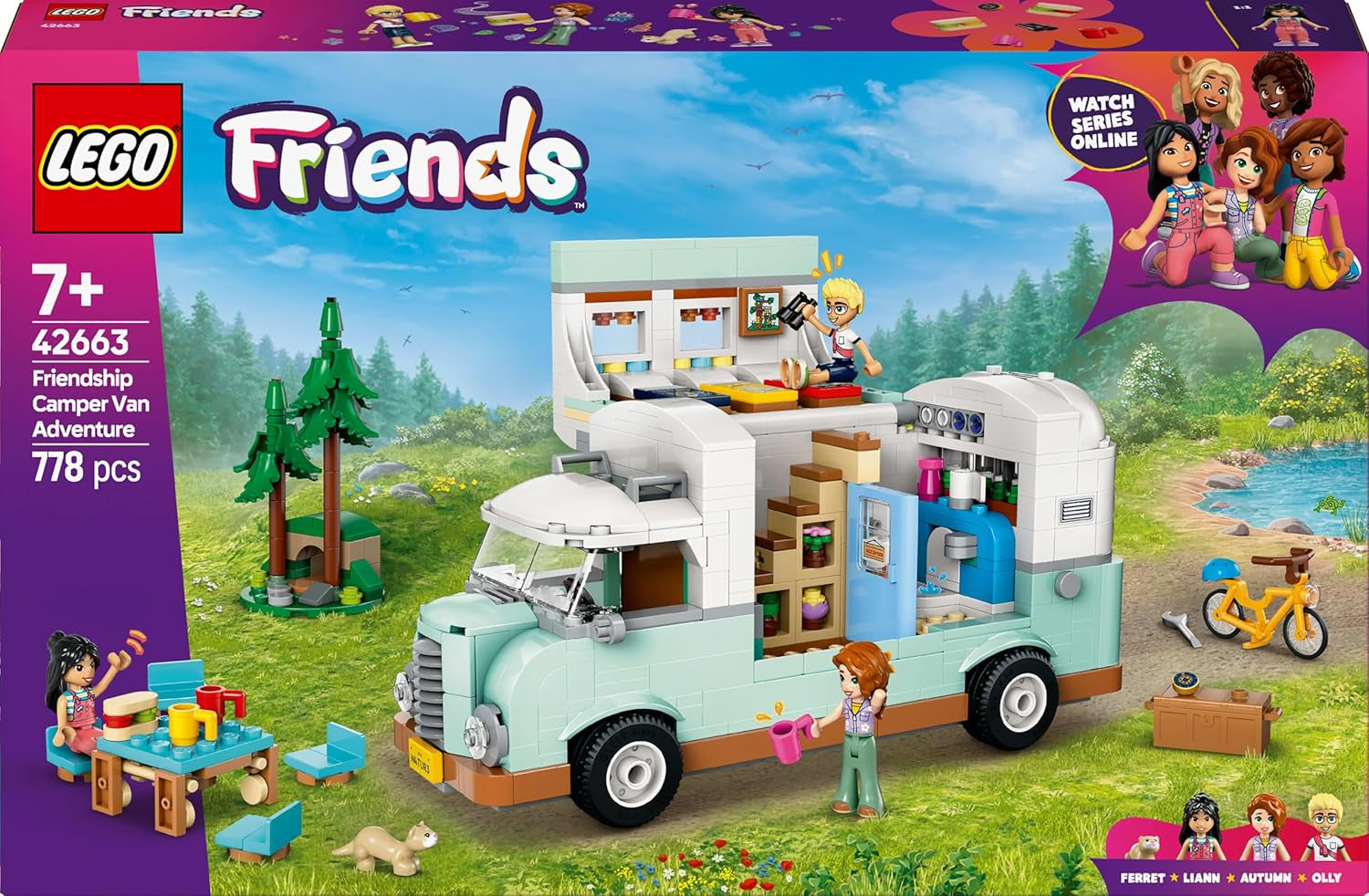 LEGO Friends Caravan, Rollenspiel-Bauset mit Spielzeug-Caravan, Geschenk für Mädchen ab 7 Jahren, kreatives Spielset mit 3 Minifiguren und Frettchen-Tierfigur 42663 Bausets Besuchen Sie den LEGO-Store