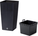 Prosperplast Rattan-Optik-Töpfe/Töpfe mit Einsatz | 26,5 x 26,5 x 50 cm | Anthrazit | witterungs- und UV-beständig | aus stabilem Kunststoff | für innen und außen
