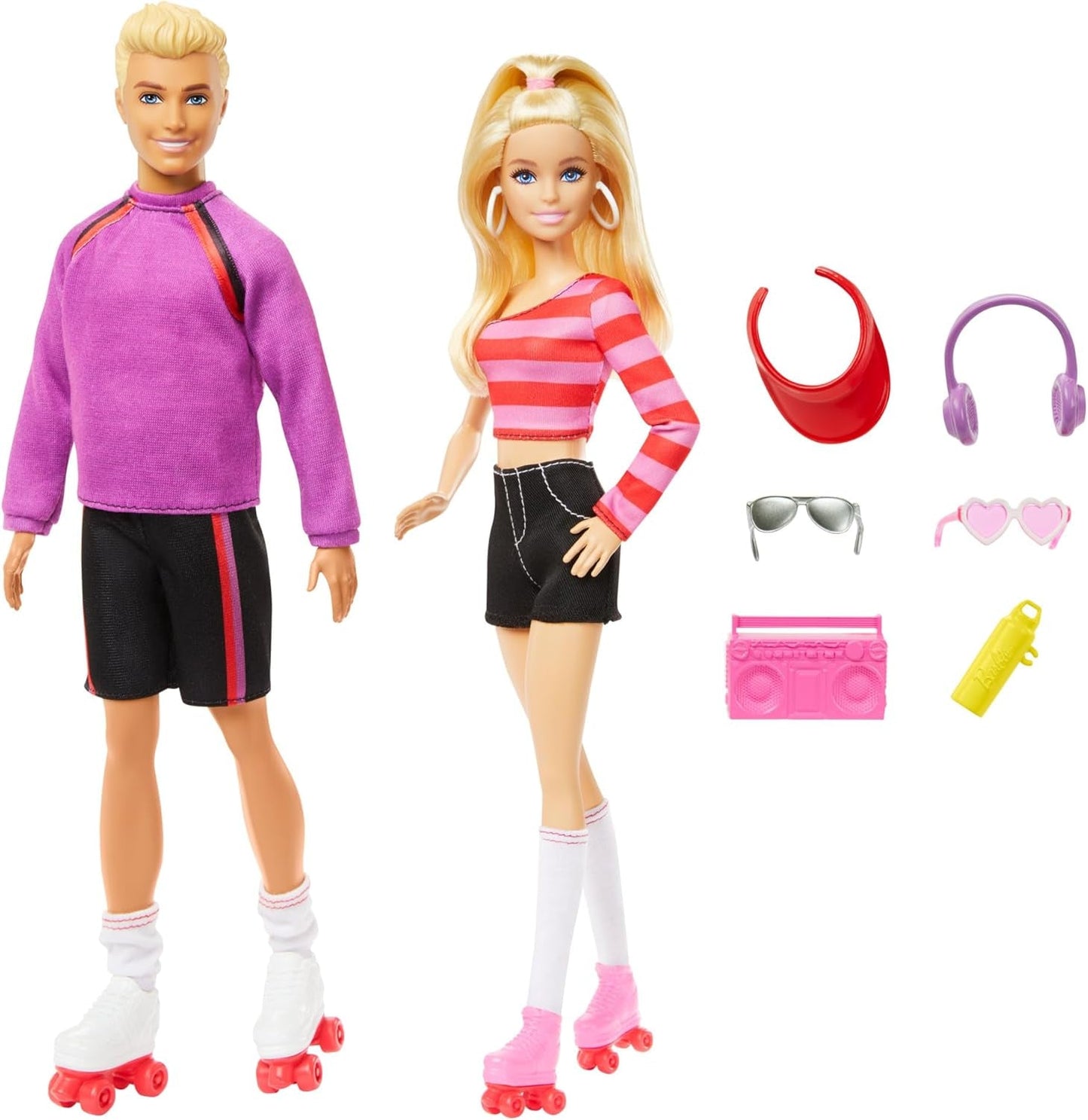 Barbie Fashionistas-Set mit 2 Modepuppen und 6 Accessoires, Barbie- und Ken-Rollschuh-Modepuppen, Sammelfiguren zum 65-jährigen Jubiläum, HXK90