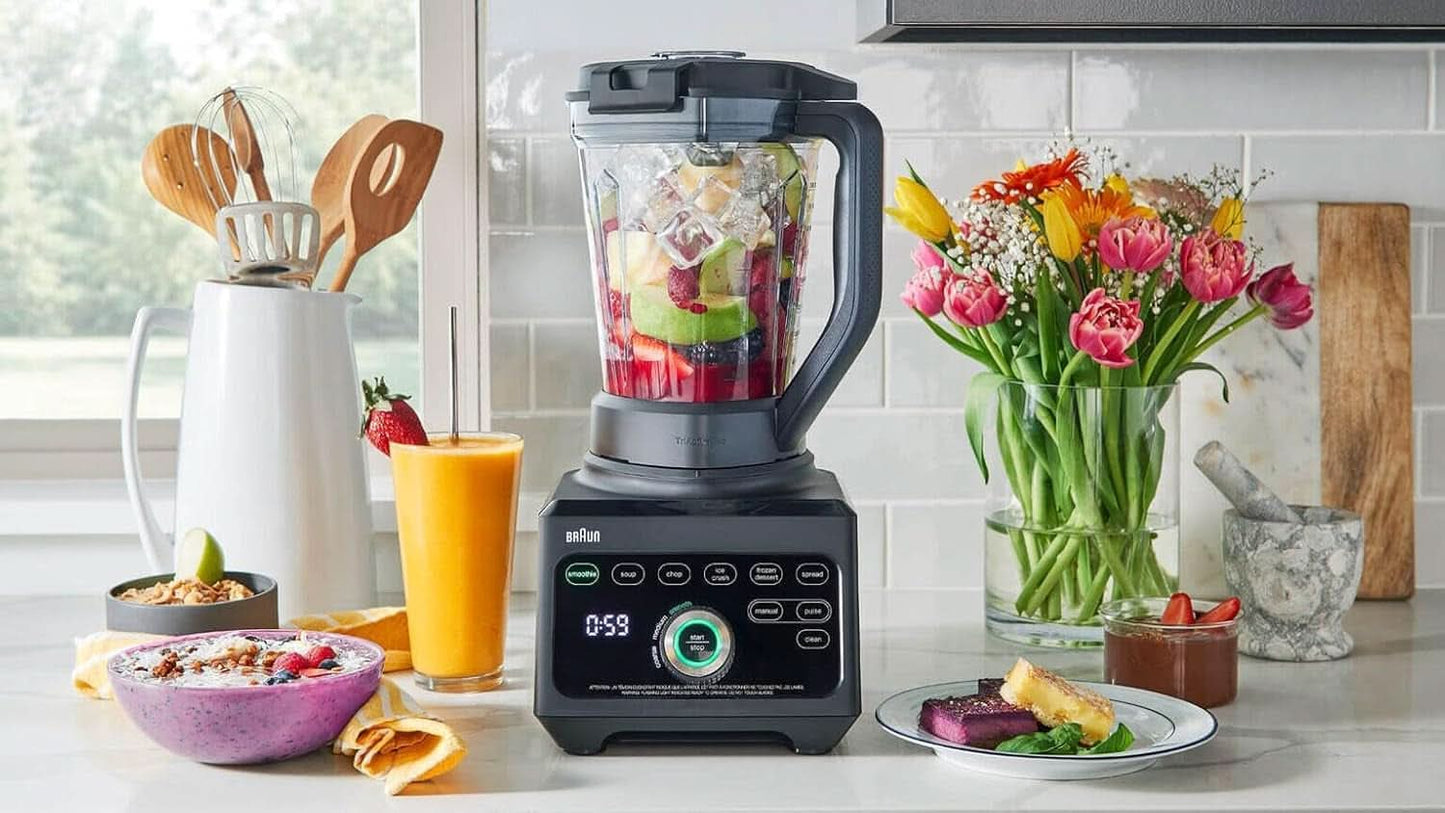 Braun Hochleistungsmixer Powerblend 9 JB9040 – Standmixer Mit Glas-Mixkrug, 18 Mixprogramme, 10 Geschwindigkeiten + Pulsefunktion, Heiße Suppen Funktion, Reinigungsprogramm, Stampfer, 1600 W, Schwarz Kitchen Naty Shop