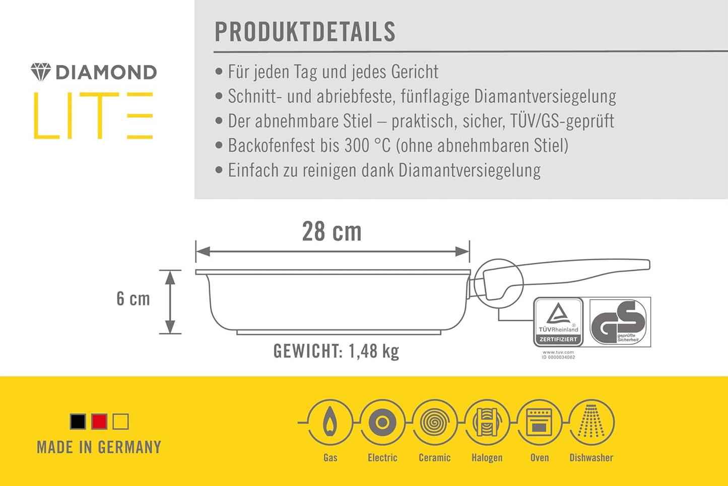 Woll Diamond Lite quadratische Pfanne, 6 cm Höhe – ohne Induktion Töpfe und Pfannen Naty Shop