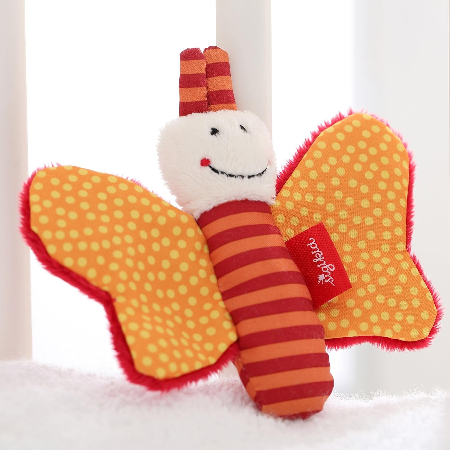 41174 Klapperschlange, rote Sterne, Babyspielzeug für Mädchen und Jungen, empfohlen ab der Geburt, braun & 41181 Schmetterlings-Fangspielzeug, rote Sterne, Babyspielzeug für Mädchen und Jungen, empfohlen ab der Geburt orange, Bebe Naty Shop Toys