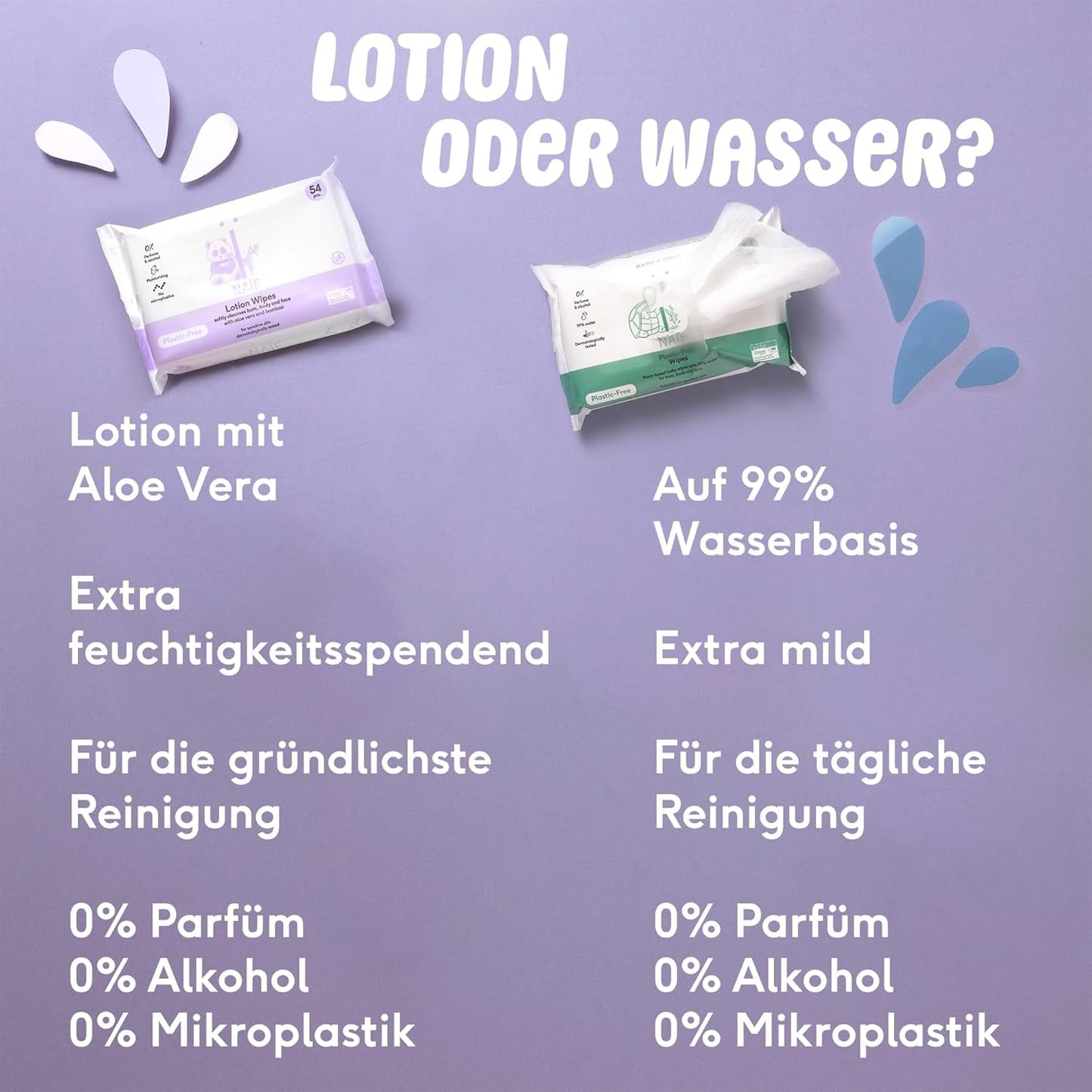 Naïf – Feuchttücher mit plastikfreier Lotion – 1296 Stück (24 Packungen mit 54 Tüchern) – für Babys und Kinder – Po, Körper und Gesicht des Babys – mit Aloe Vera und Bambus – 0 % Duftstoffe und Alkohol